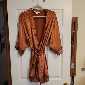 Elegant Satin Lace Trim Robe